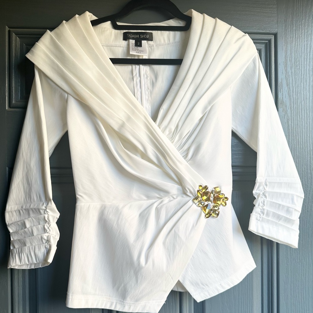 Tadashi Shoji Ivory Blouse with Gold Accent